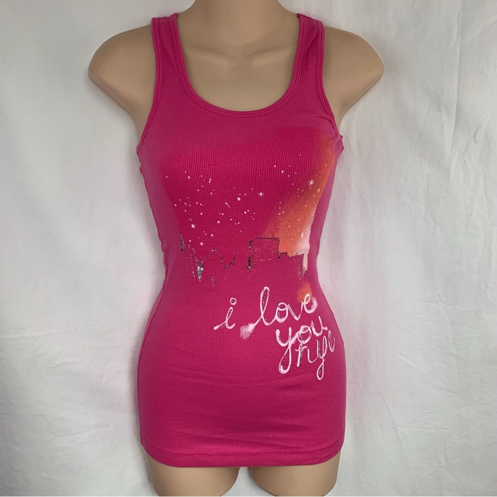 I LOVE YOU, NYC PINK Summer Ribbed Tank Top VINTAGE Shirt Size M